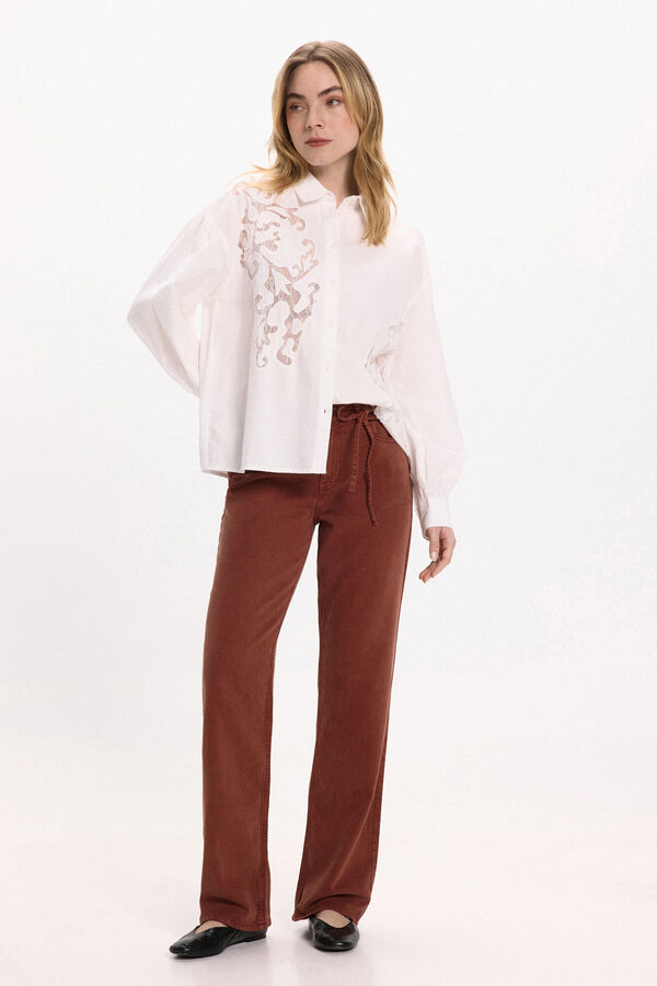 Vila Camisa de viscose e algodão com renda Branco