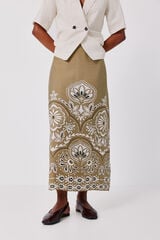 Cortefiel Printed straight skirt Green