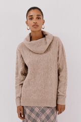 Cortefiel Wide neck sweater Beige