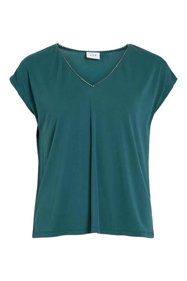 Vila T-shirt de manga curta com tencel Azul