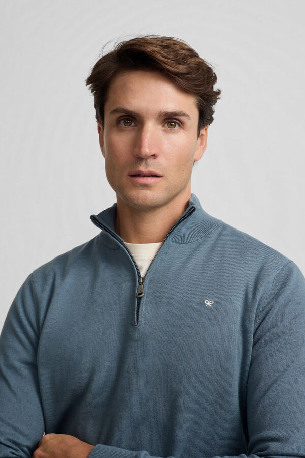 Silbon Camisola lisa meio fecho-&eacute;clair Azul