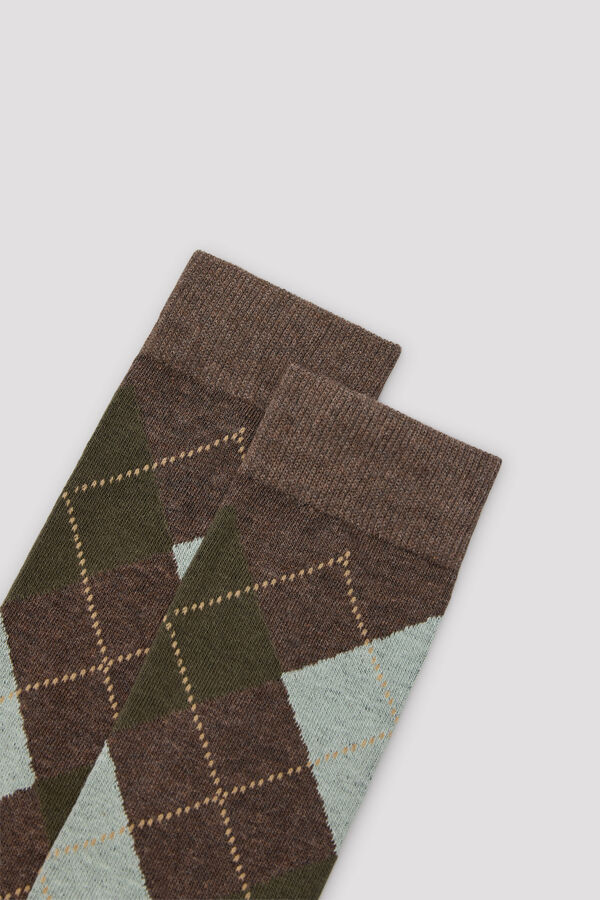 Cortefiel Diamond print cotton socks Dark brown