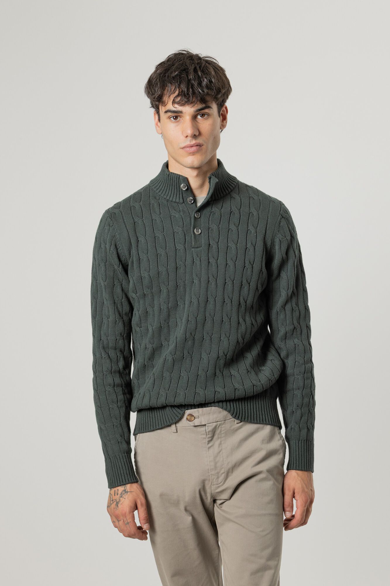 PuroEGO Camisola de malha de oitos gola mock