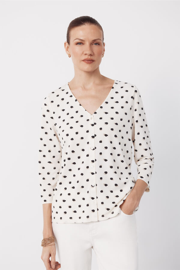 Cortefiel V- neckline top with buttons Beige