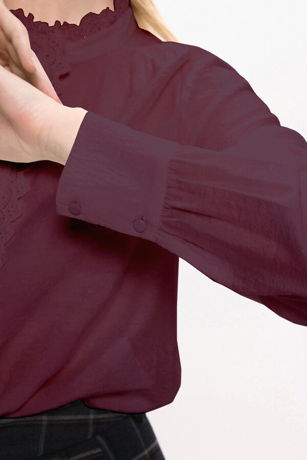 Vila Long sleeve blouse with English embroidered Maroon