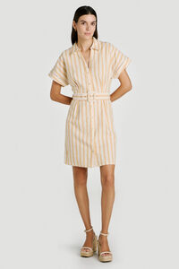 Vila Vestido corto camisero de algod&oacute;n y lino