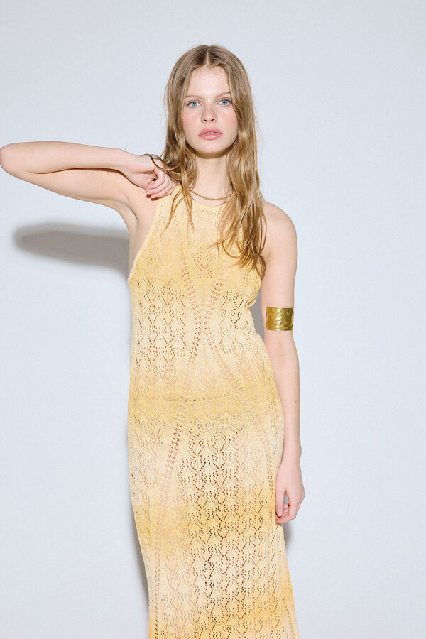 Slowlove Vestido de malha com aberturas halter Dourado