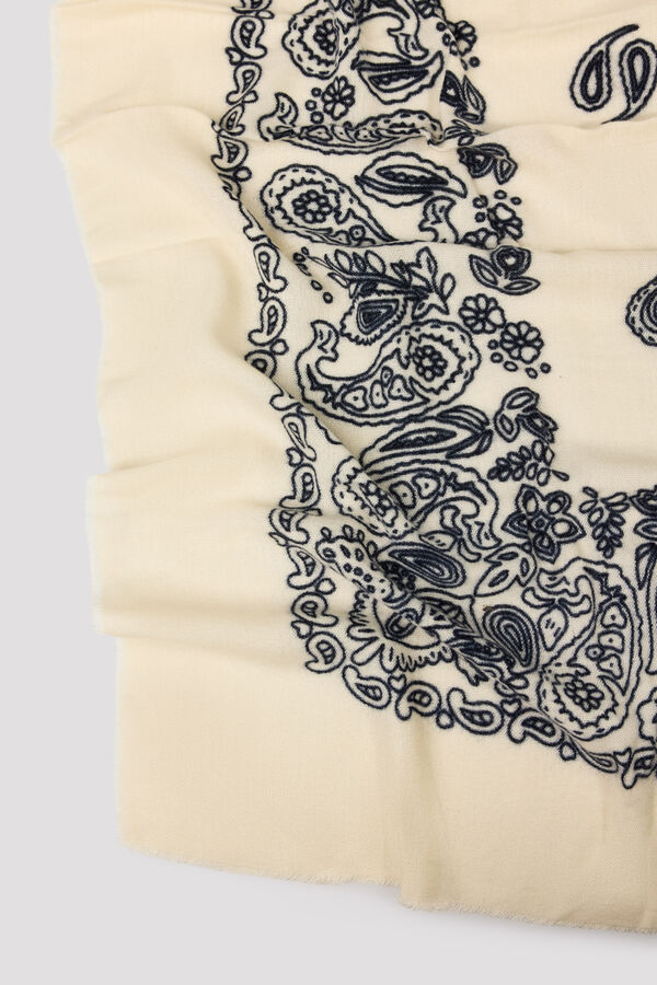 Cortefiel Paisley print square scarf Ivory