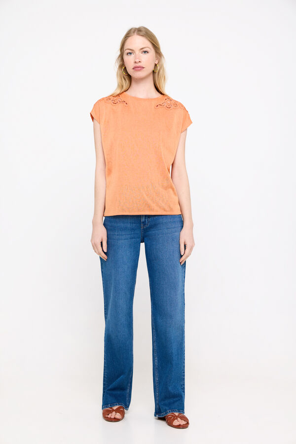 Cortefiel Linen-effect T-shirt with patch Orange