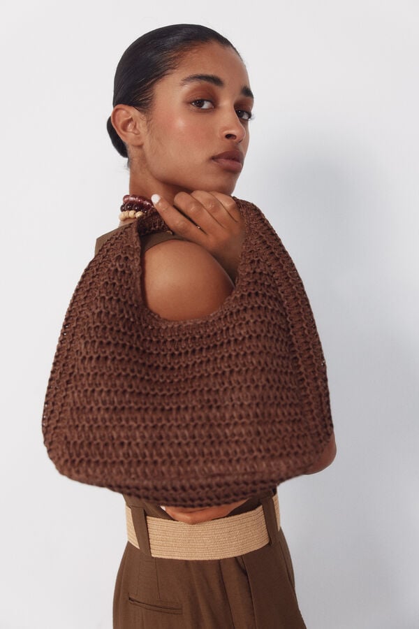 Cortefiel Braided hobo bag Dark brown