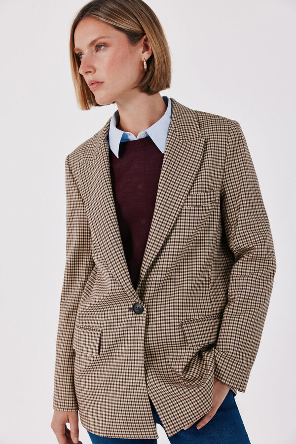 Cortefiel Checked fabric women's blazer Maroon
