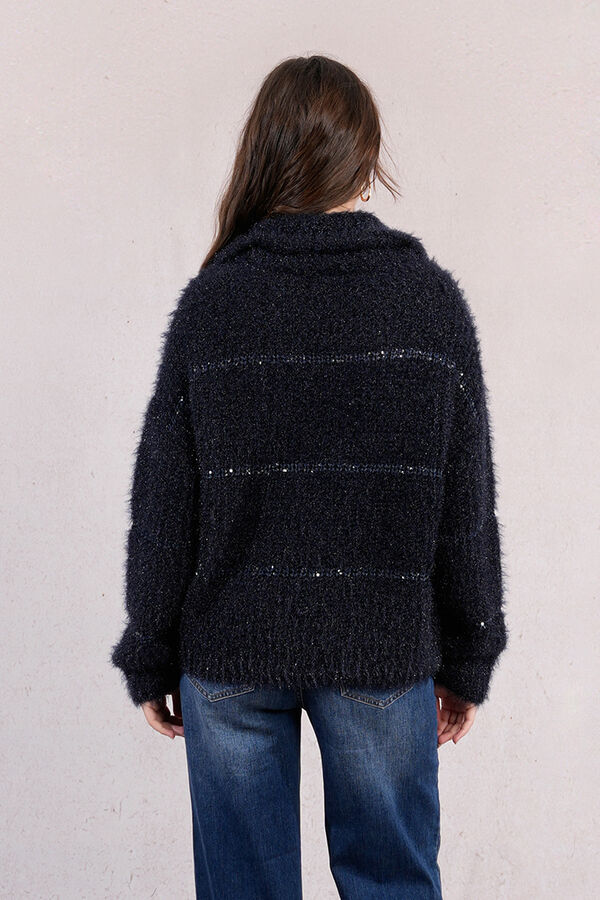 Cortefiel Women's long sleeve striped print sweater Navy