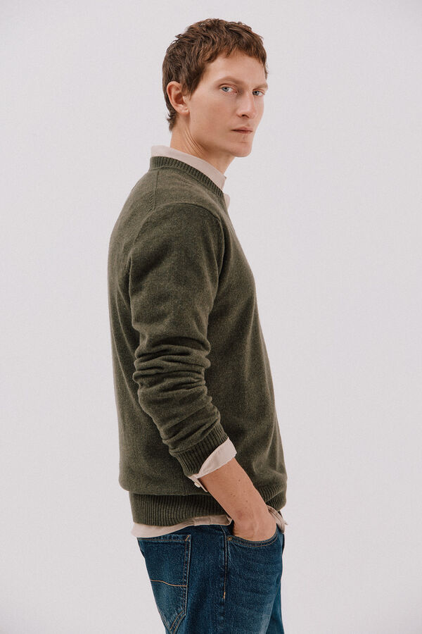 Cortefiel Jersey lana lambswool pico redondo Kaki