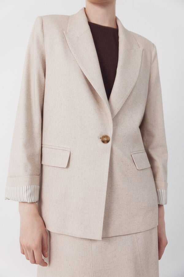 Cortefiel Blazer fabric with linen Nude