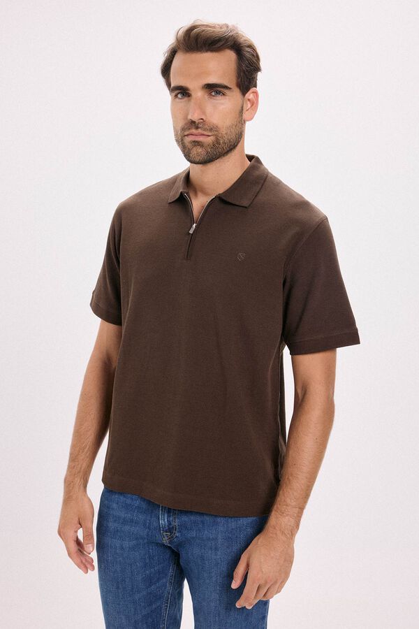Jack & Jones T-shirt polo com fecho-éclair Castanho