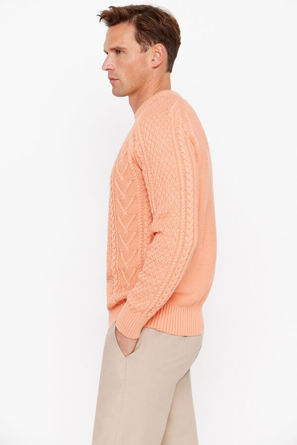 Cortefiel Round neck textured cable-knit jumper  Orange