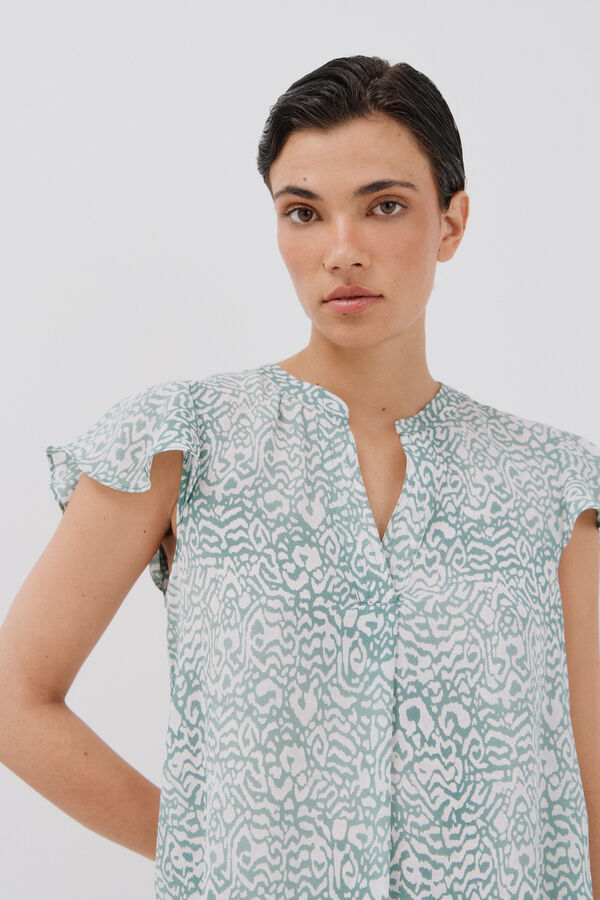 Cortefiel Blusa manga volante Printed green