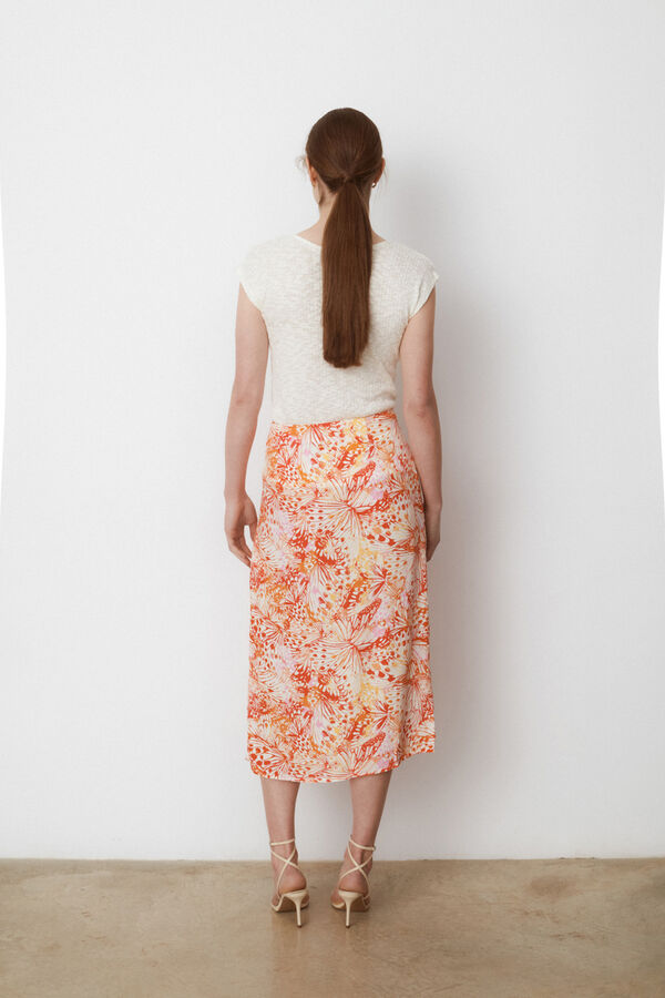 Cortefiel Printed high-waist midi skirt White