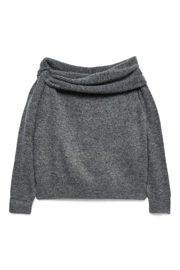 Vero Moda Camisola feminino de malha macia de malha manga Cinzento