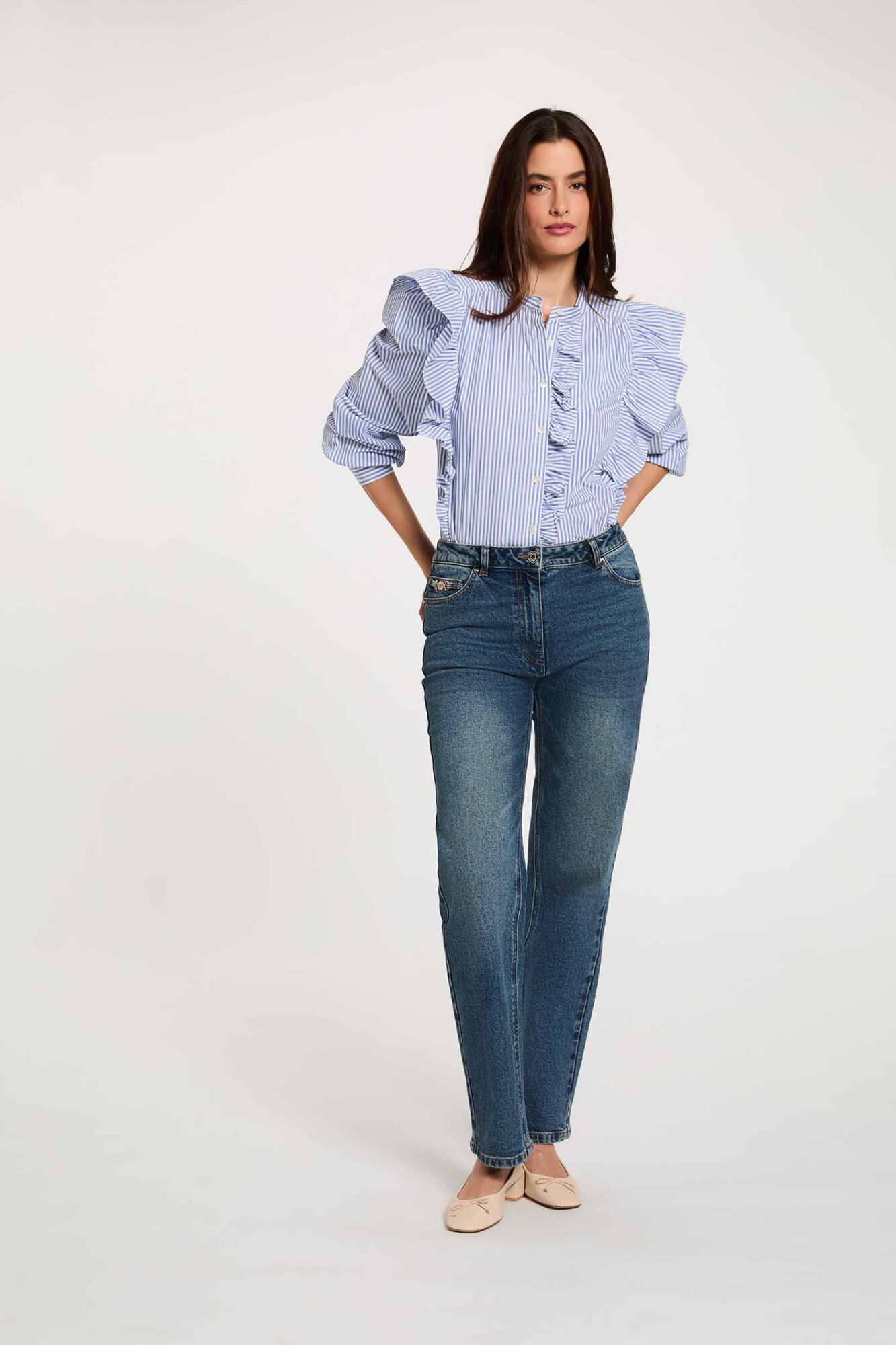 Morgan Camisa de riscas com gola mao