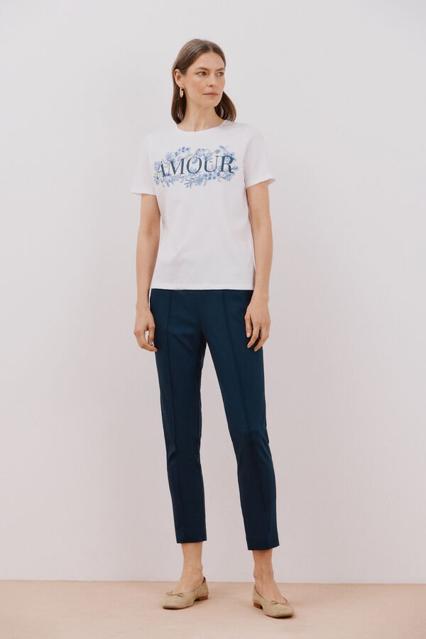 Cortefiel Floral printed t-shirt Printed white