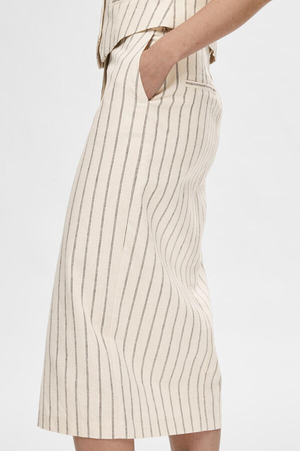 Cortefiel Striped midi skirt made with organic materials and cotton. Grey