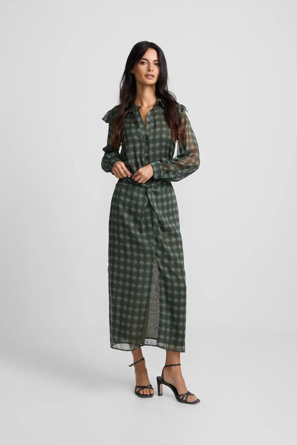 Silbon Ethnic print knot midi skirt Green