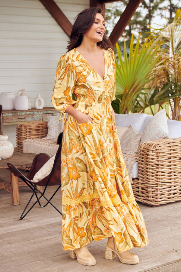 Cortefiel 3/4 sleeve dress  Printed yellow