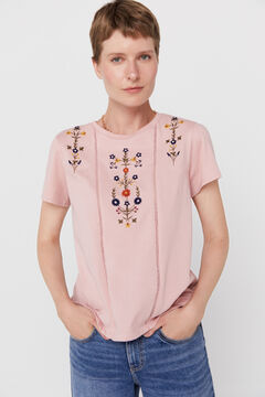 Cortefiel Floral embroidered T-shirt Pink