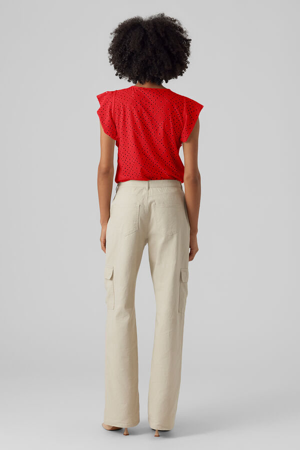 Vero Moda Top calado con mangas de volantes Rojo