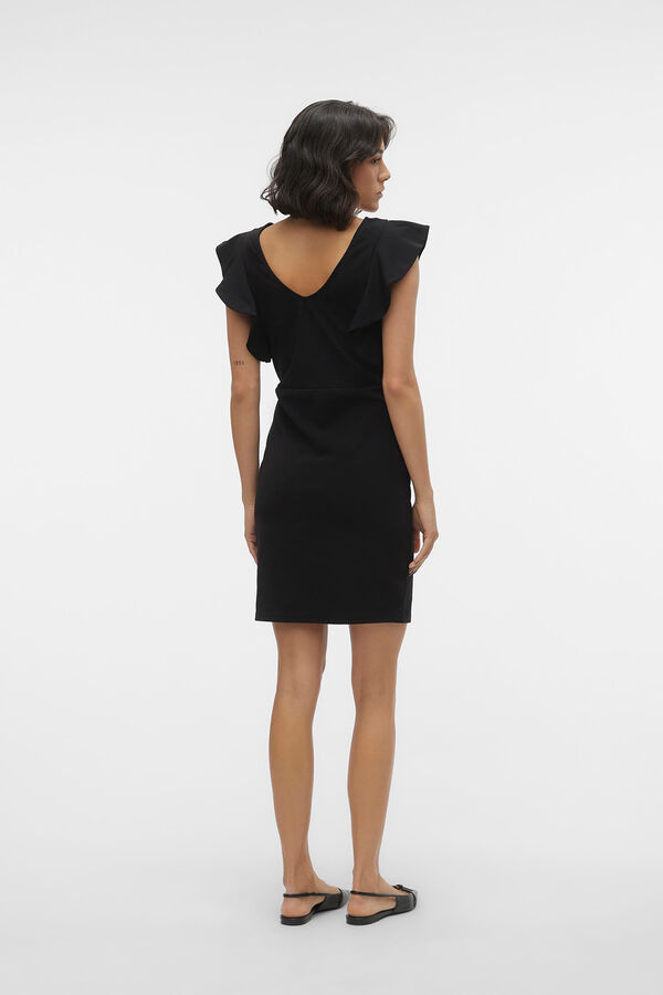 Cortefiel Short dress with V-neckline and waist seam Black