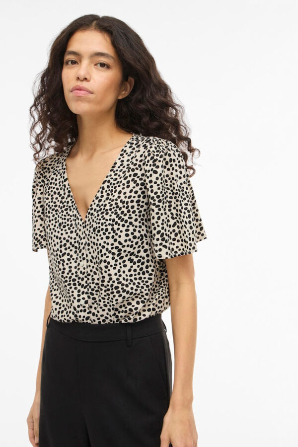 Vila Blusa de manga curta em viscose Tostado