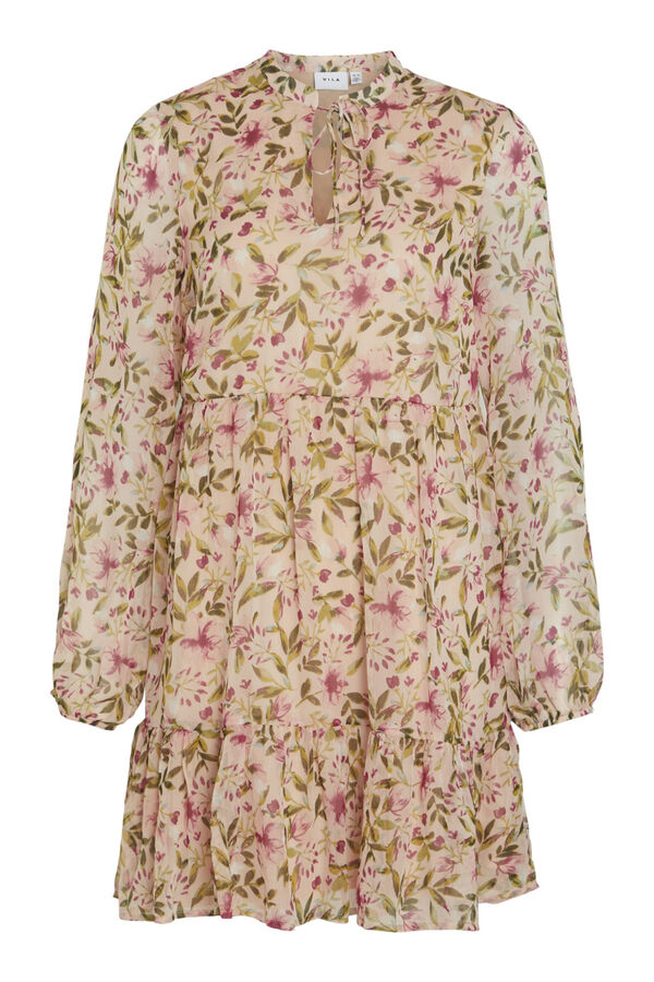 Cortefiel Long-sleeved printed short dress Pink