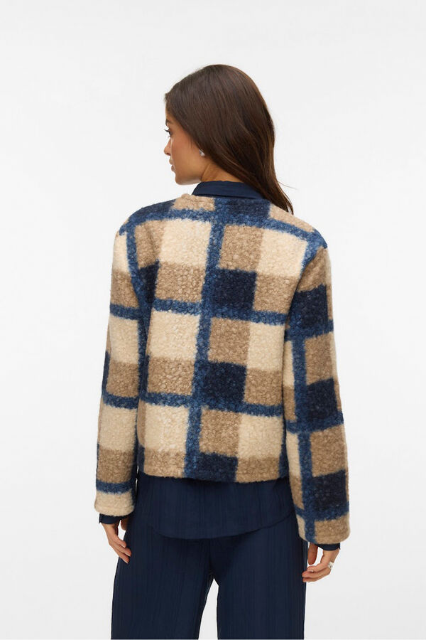 Vero Moda Casaco de borrego com estampado xadrez Azul