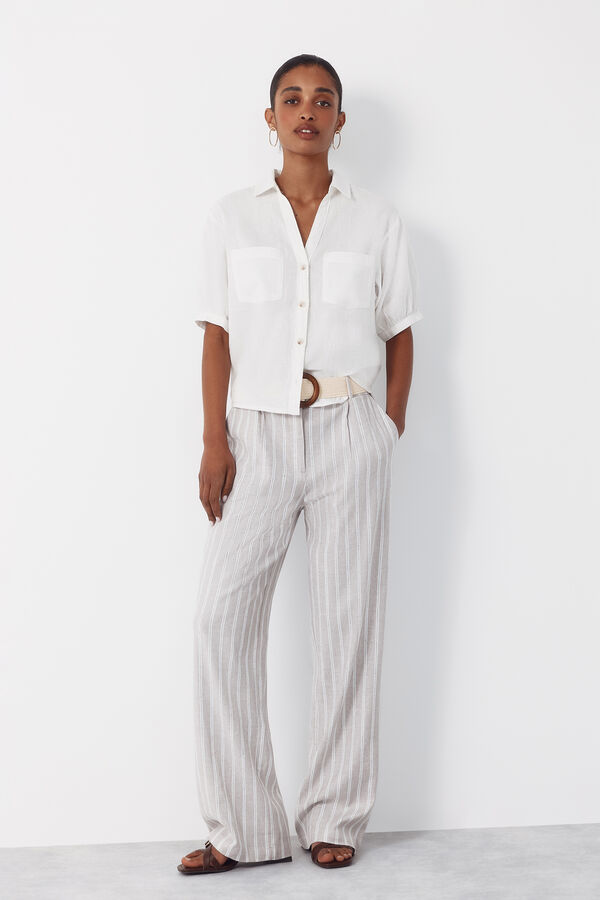 Cortefiel Wide-leg trousers with linen Printed white