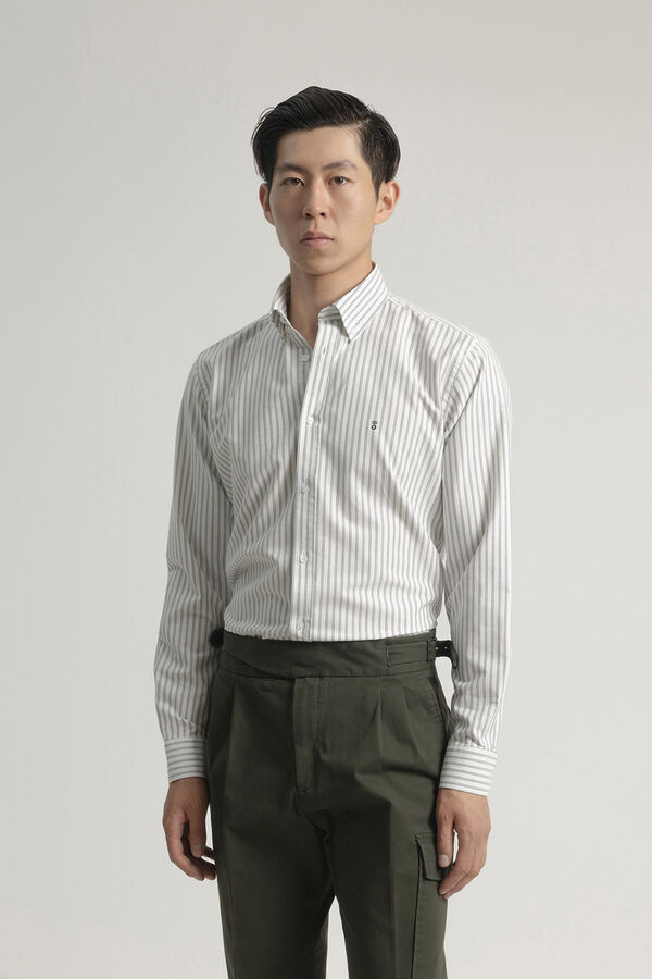 PuroEGO Slim cotton striped oxford shirt Printed white