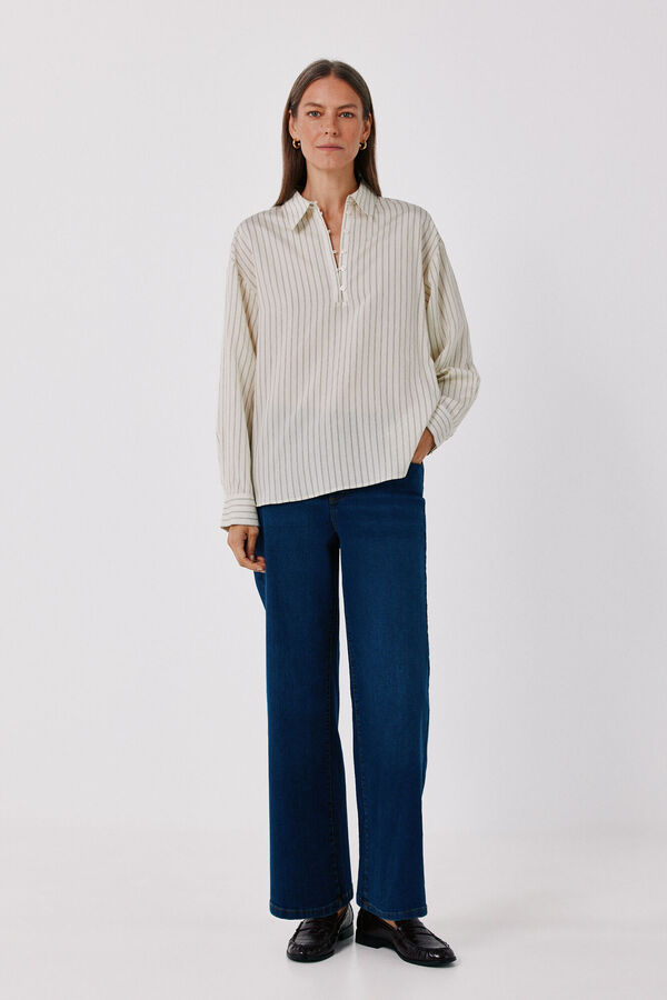 Cortefiel Striped fluid shirt Printed white
