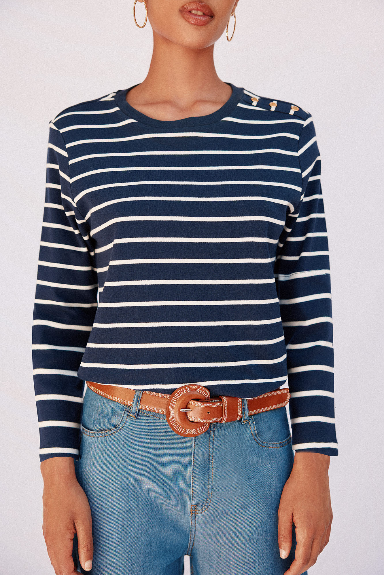 Cortefiel Basic T-shirt with gold buttons