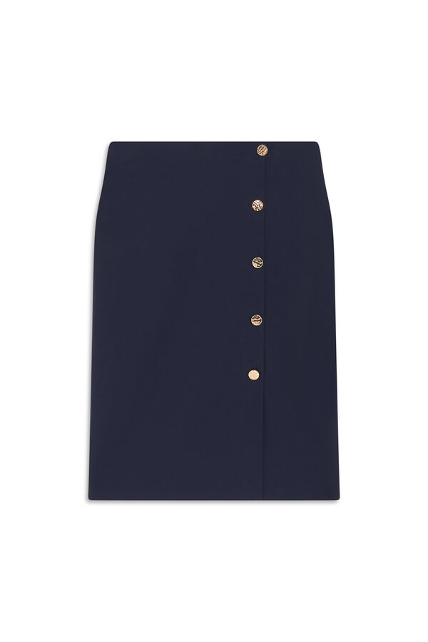 Cortefiel Straight midi skirt with golden buttons Navy