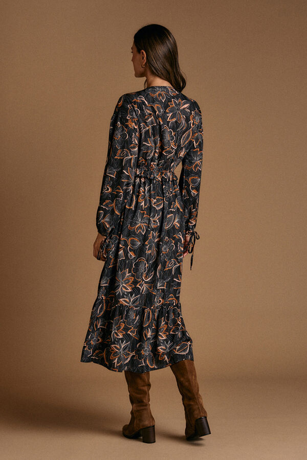 Polín Et Moi Vestido estampado Flor Giorgia Preto