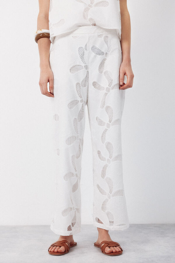 Cortefiel Embroidered trousers White