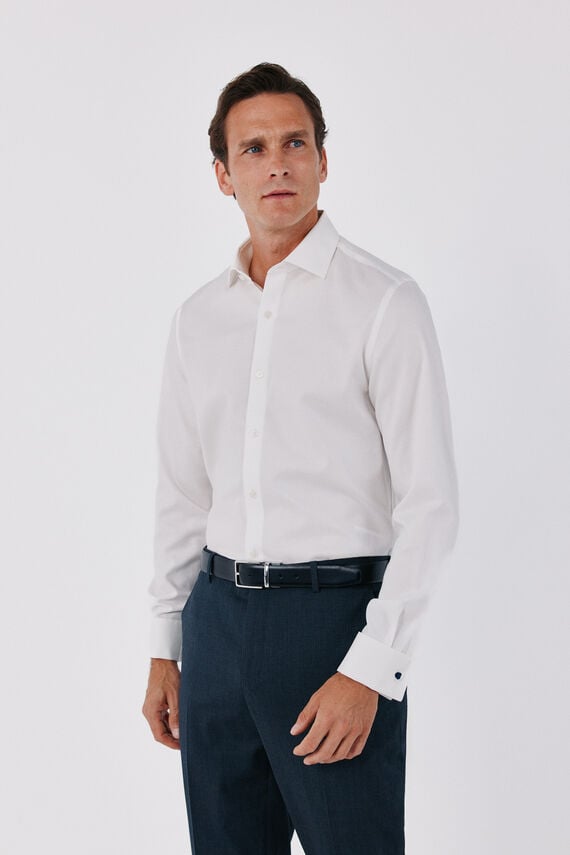 Camisa vestir lisa fácil plancha puño gemelos
