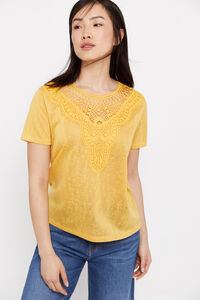Cortefiel Linen look guipure T-shirt Gold