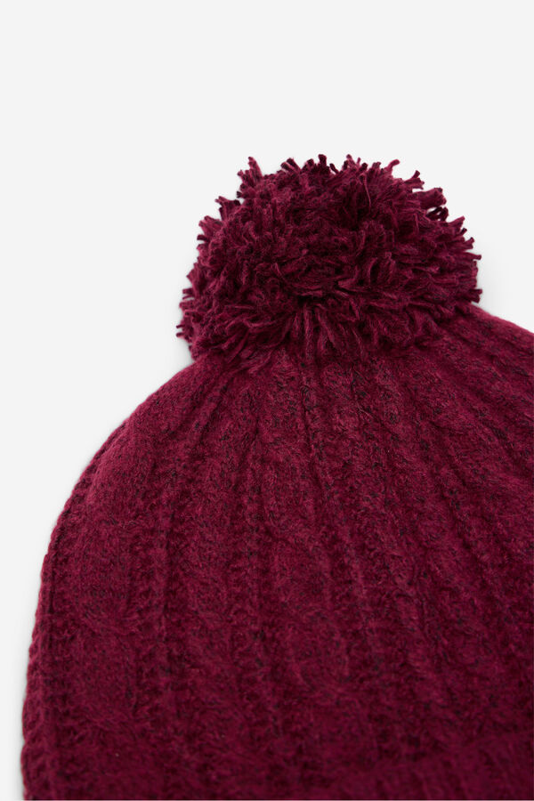 Cortefiel Pompom jersey-knit hat Fuchsia