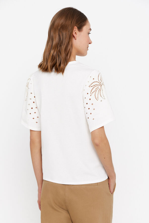Cortefiel Embroidered sleeve T-shirt White