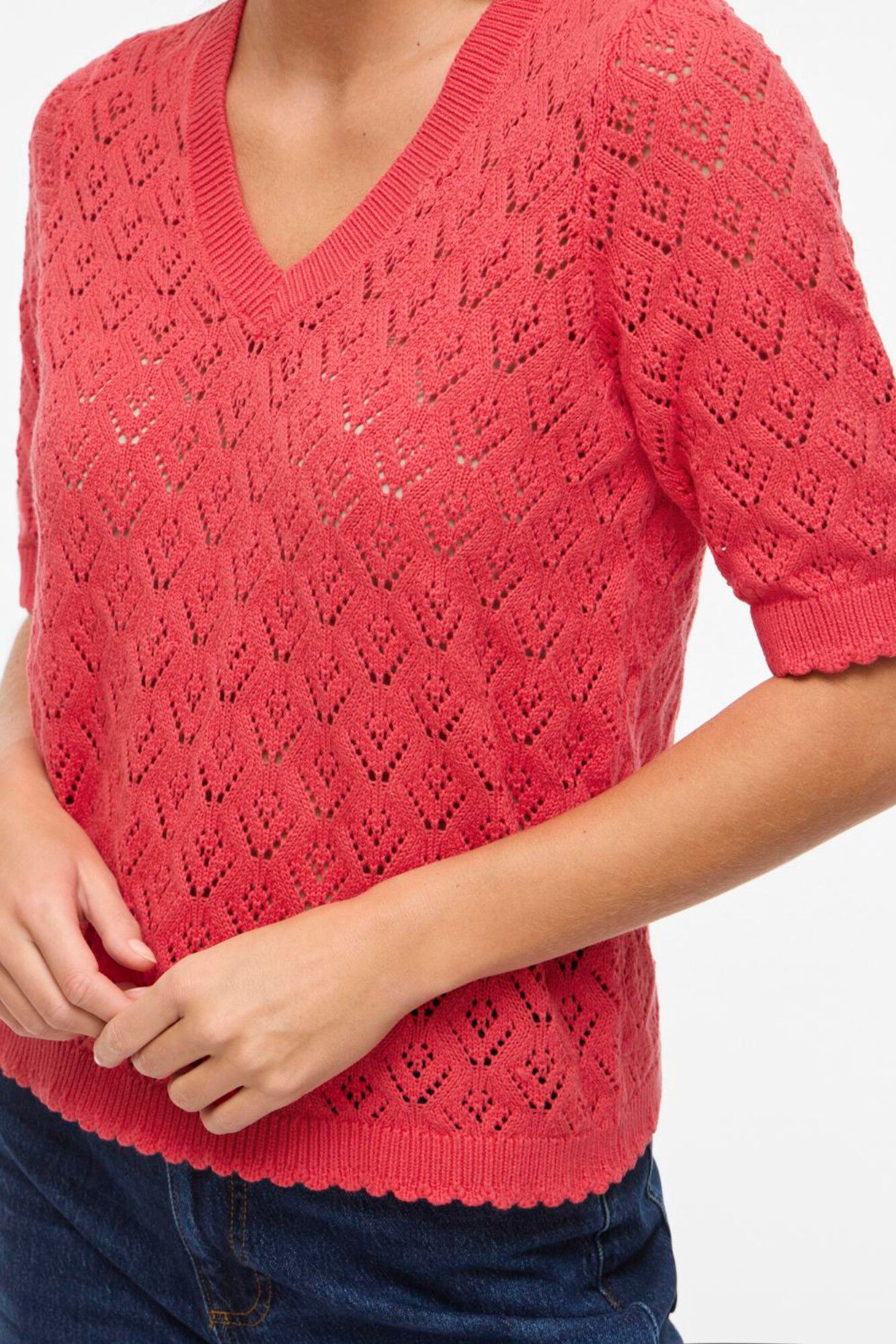 Vila Top de malha rendada em algod&atilde;o