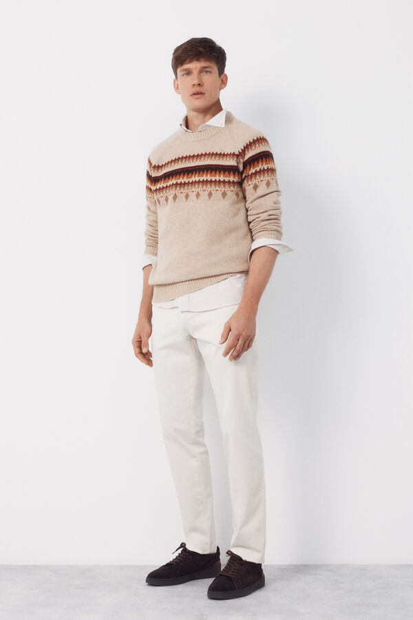 Cortefiel Jersey navideño fantasía lana cuello caja Beige