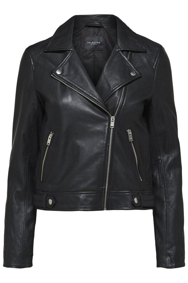Cortefiel Cropped biker jacket in 100% lambskin.  Black