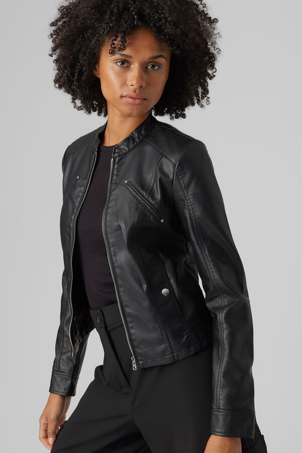 Vero Moda Blusão com efeito couro e gola Perkins Preto