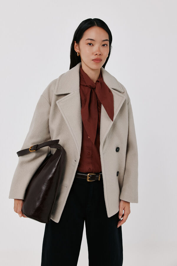 Cortefiel Double-breasted short coat Ivory